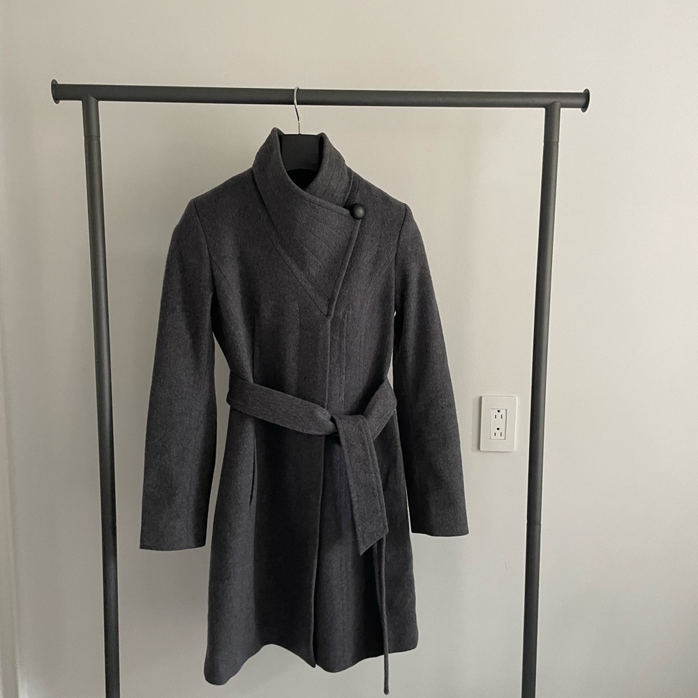 Babaton Gray Trench Coat with High Collar and Belt